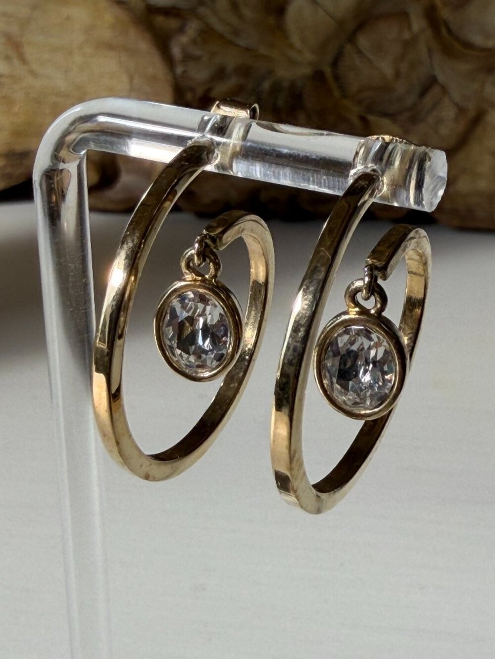 Dyrberg Kern Gold Tone Crystal Drop Large Hoop Earrings